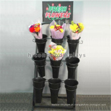 Merchandising de metal autônomo de 3 camadas para loja de flores Expositor de balde de flores com corte personalizado